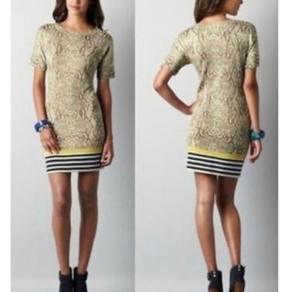 LOFT Beige Snake Print Merino Wool Sweater